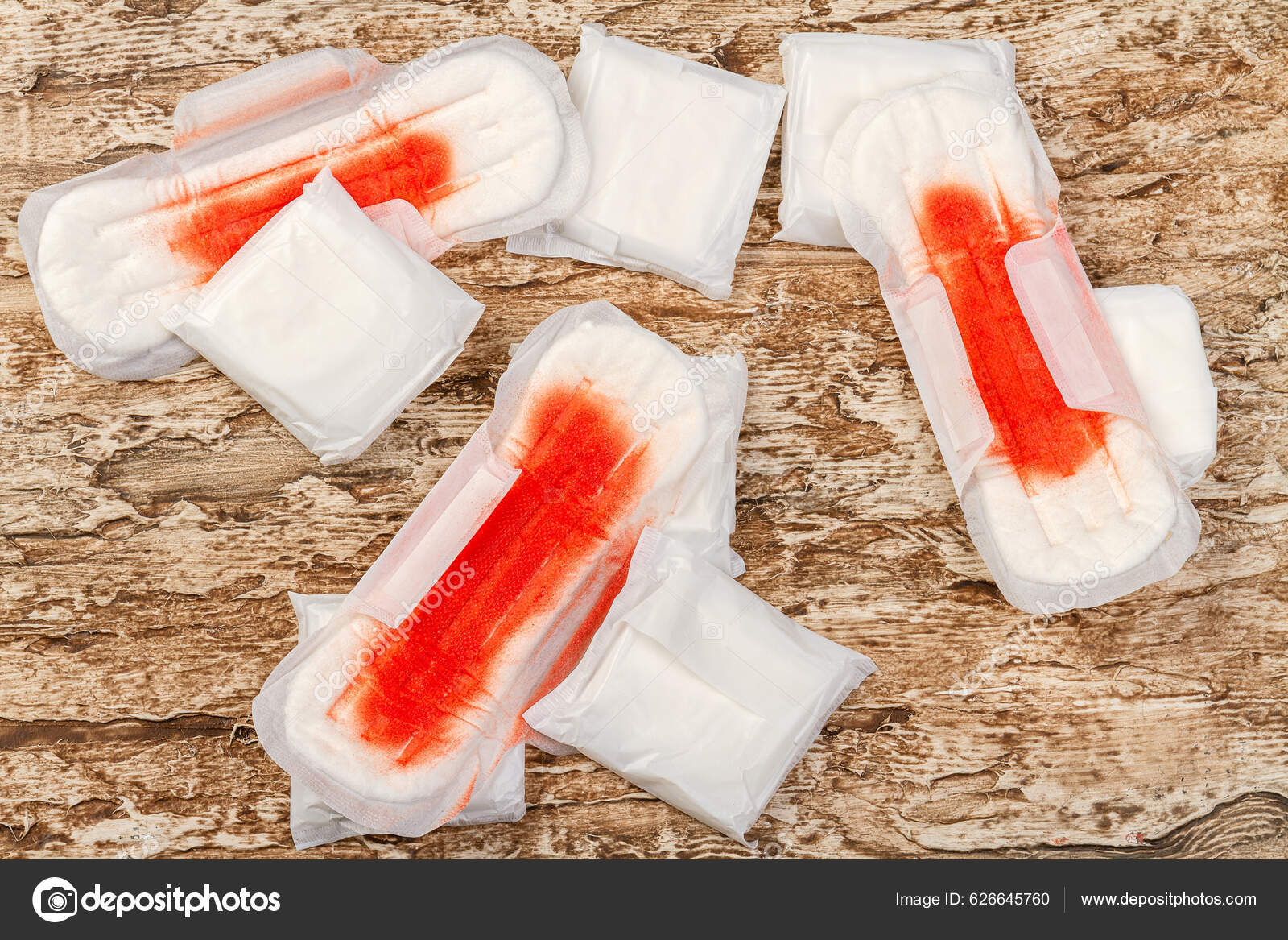 Pile Used Sanitary Pads Blood Menstruation Feminine Hygiene