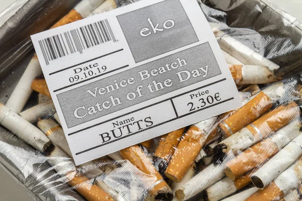 Plastik Verpackte Stapel Gebrauchter Zigaretten Schließen Sich Ökologisches Pflegekonzept — Stockfoto