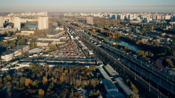 Αεροφωτογραφία Της Πόλης Του Κιέβου Scape Οδική Οδός Κυκλοφορία Αυτοκινήτων — Αρχείο Βίντεο