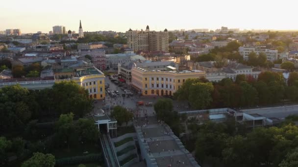 Utsikt Från Drönare Kvällen Odessa Stadsbild Odessa Potemkin Trappor Byggnad — Stockvideo