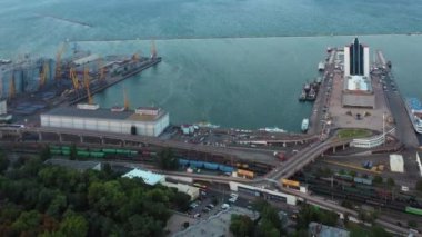 Odesa, Ukraine - 08.08.2020: Aerial view of sea port In Odessa Ukraine. Indastrial and marine scape from above.