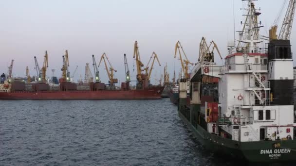 Odesa Ukraine 2020 Ships Tower Cranes Sea Port Harbour Odessa — Vídeos de Stock
