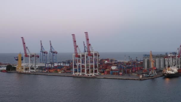 Odesa Ukraine 2020 Odessa Sea Port Containets Tower Cranes Grain — Stok video