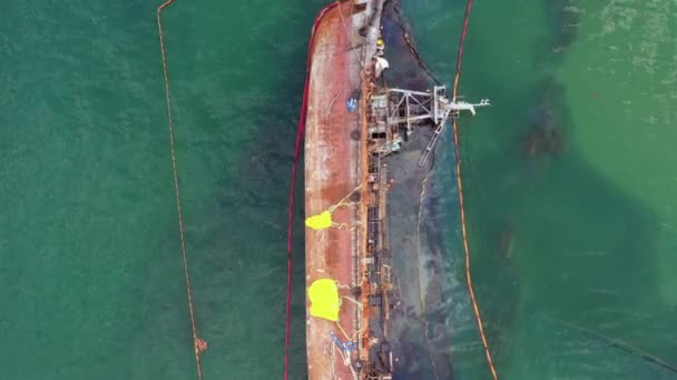 Odesa Ukraine 2020 Aerial Top View Broken Rusty Oil Tanker — Stock Video