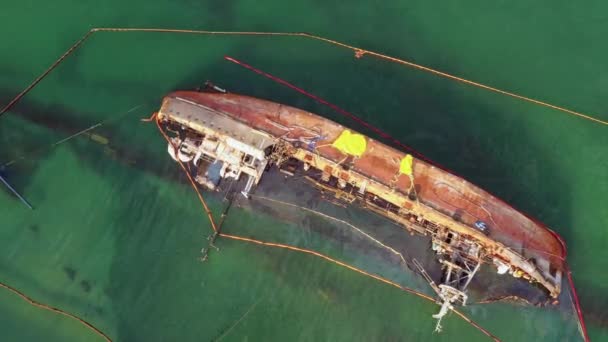 Odesa Ukraine 2020 Aerial Top View Overturned Broken Rusty Oil — Vídeo de Stock