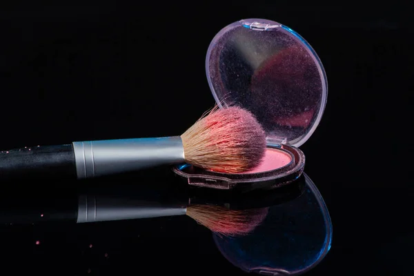 Make Brush Cosmetic Powder Box Isolated Black — Stock Photo, Image