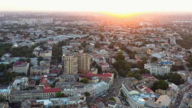 Beautiful sunset over the city. Top view of the old city.