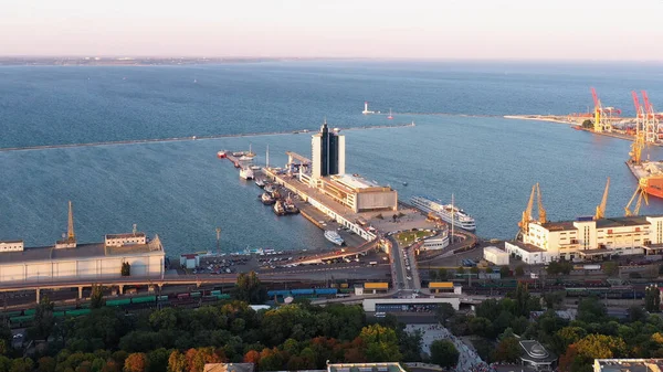 Aerial Drone View Odessa Sea Port Infrastructure Cruise Cargo Ships — Zdjęcie stockowe