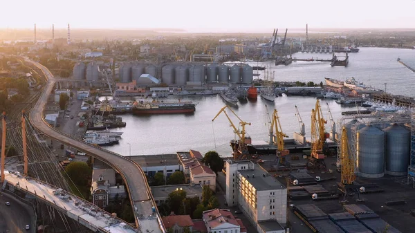 Aerial Drone View Odessa Sea Port Infrastructure Evening Sunset Sky — Zdjęcie stockowe