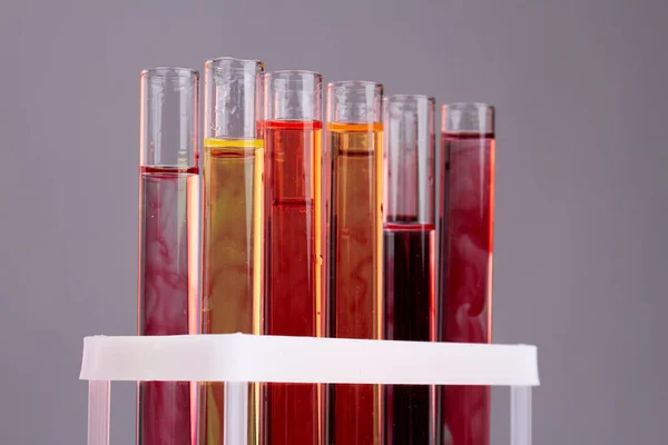 Colorful Rows Laboratory Test Tubes Blood Isolated Gray Background Stock Picture