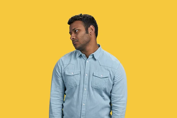 Handsome Young Indian Man Sad Expression Brown Guy Downcast Emotion — Stock Photo, Image