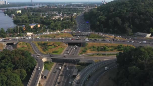 Kyiv Ukraine 2020 Top Drone View Multi Line Motorways Car — Stock Video