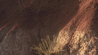 Uçurumun üzerinde yükselen bir dronun görüntüsü. Kahverengi tarla ve nehir.