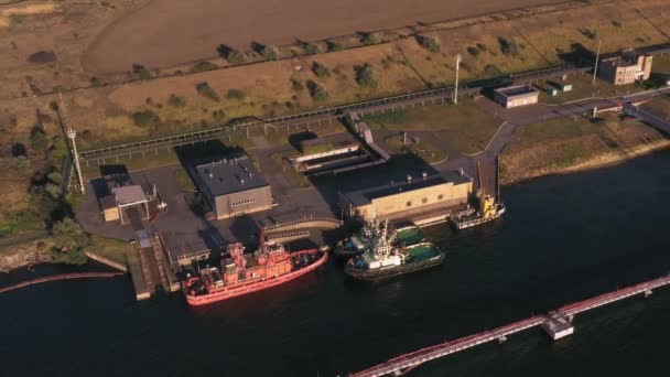 Bovenaanzicht Van Zeehaven Met Vrachtschepen Scheepvaart Vervoer — Stockvideo