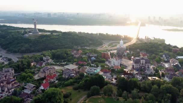 Vista Panoramica Sulla Città Kiev Sul Fiume Dnipro Con Ponte — Video Stock