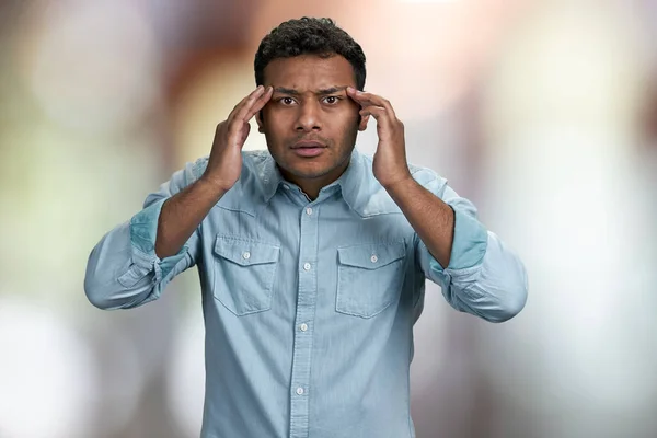 Stressed Shocked Young Man Touching His Temples Because Headache Abstract — Stock Photo, Image