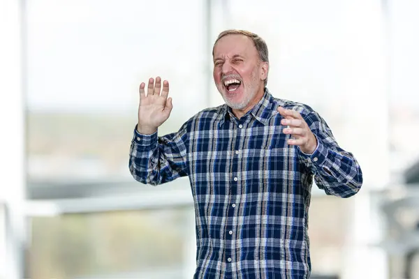Portrait Handsome Middle Aged Man Laughing Out Loud Bright Indoor Royalty Free Stock Photos