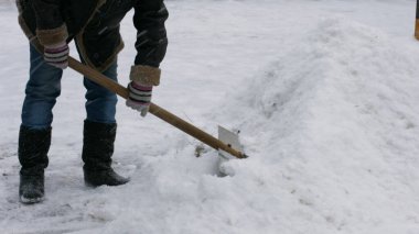 Kapıcı kürek kar temizler. Kapıcı kar yoldan temizler.