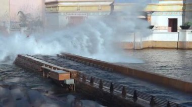 Orlando, Florida, ABD - 11.15.2024: Misafirler, bir teknenin pist boyunca yarışıp su sıçrattığı bir deniz gösterisinde heyecan verici bir su yolculuğunun keyfini çıkarıyorlar. Atmosfer, güneşin altında heyecan ve eğlenceyle doludur..