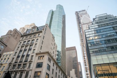 Manhattan şehir merkezindeki eski ve süslü binaların üzerinde cam cepheli uzun modern gökdelenler yükseliyor. Yeni mimari ve tarihi tasarım arasındaki zıtlık New York 'un ufuk çizgisinin gelişen özünü yakalar..