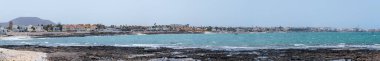 Fuerteventura 'da Corralejo, Kanarya Adaları, İspanya Panorama liman bölgesinden.