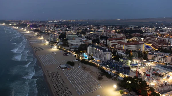 Bulgaristan 'ın en popüler tatil beldesi Sunny Beach, gökyüzünden manzara.
