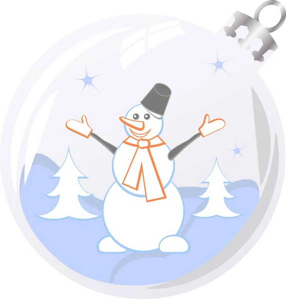 Νέο Έτος Και Χριστούγεννα Σύνθεση Χαριτωμένο Χιονάνθρωπο Γυάλινο Μπιχλιμπίδι — Διανυσματικό Αρχείο