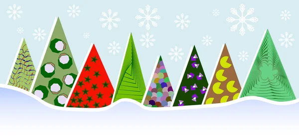 Abstrakte Farbige Dreieckige Neujahrs Und Weihnachtsbäume Einer Schneewehe — Stockfoto