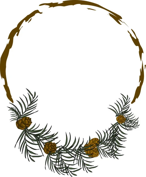 새해를 맞이하기 소나무 가지와 원추형 솔방울이 타원형 골조와 크리스마스 — 스톡 벡터