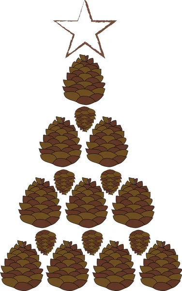Komposition Aus Tannenzapfen Und Holzstern Form Eines Weihnachtsbaums — Stockvektor