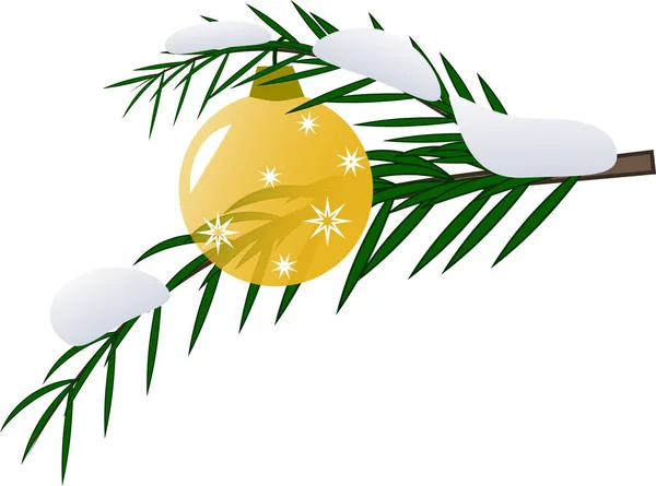 Trasparente Ornamento Giallo Bauble Con Stelle Capodanno Rami Albero Natale — Vettoriale Stock