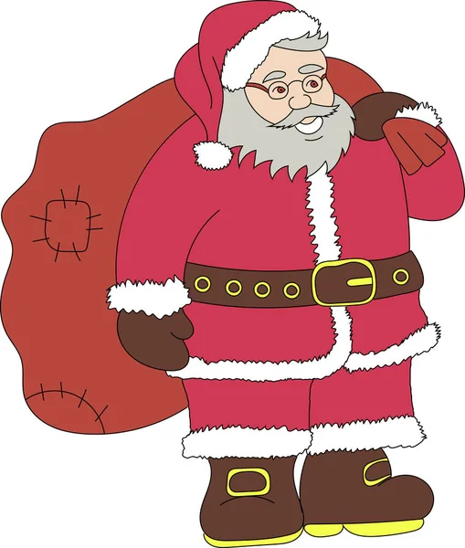 Carácter Navidad Santa Claus Rojo Con Bolsa Regalo Anteojos Sobre — Archivo Imágenes Vectoriales
