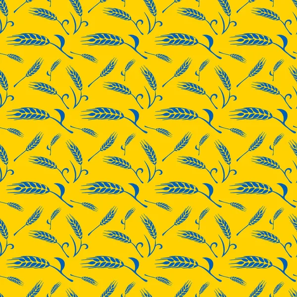 Nahtloses Muster Mit Silhouetten Von Weizenähren Den Ukrainischen Flaggenfarben Gelb — Stockfoto