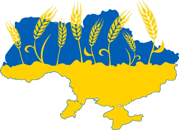 Karte Der Ukraine Dekoriert Mit Weizenähren Den Ukrainischen Flaggenfarben Gelb — Stockvektor