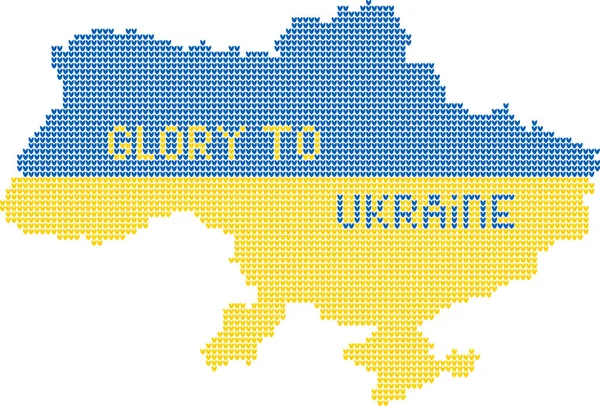 Texturierte Ukrainische Landkarte Aus Stricktextur Und Den Worten Ruhm Der — Stockvektor