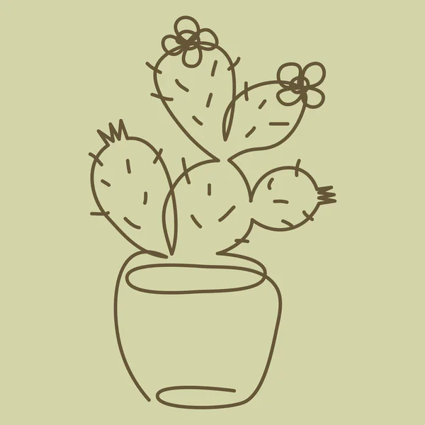 Modello Quadrato Con Cactus Pianta Domestica Disegnato Stile Linea Continua — Foto Stock
