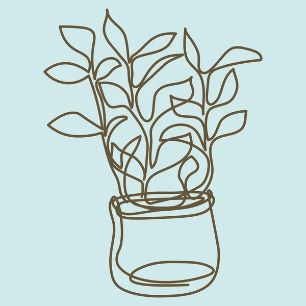 Τετράγωνο Μοτίβο Φύλλα Φυτών Στο Σπίτι Που Συνεχή Γραμμή Στυλ — Διανυσματικό Αρχείο