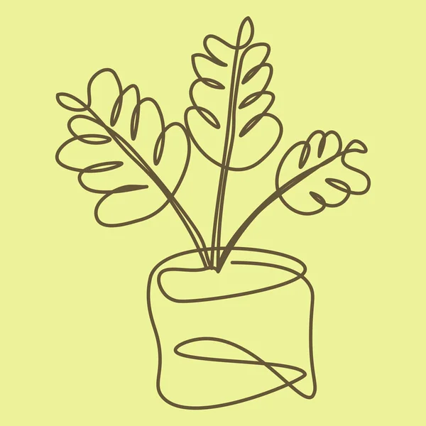 Čtvercový Vzor Větvemi Domácí Rostliny Nakreslený Stylu Spojité Čáry Pozadí — Stockový vektor