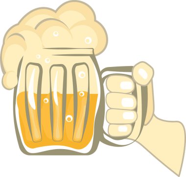 İnsan eli, büyük köpüklü bira dolu bir bardak tutar.