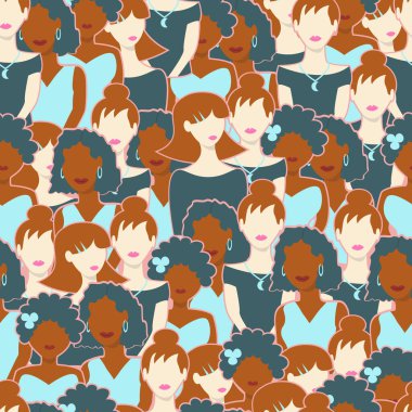 Kusursuz desenli, soyut portreli. Güzel görünümlü siyah beyaz kızlar.