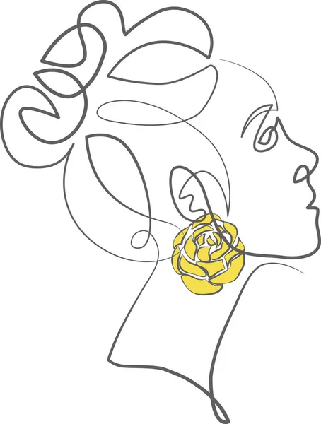 Woman Portrait Earrings Drawing Modern Abstract Single Line Art Style — Vetor de Stock