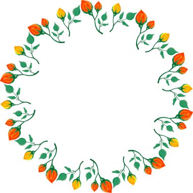 Sarı ve kırmızı yapraklı gül çiçeklerinden yapılmış çiçek desenli zarif daire kenarı.