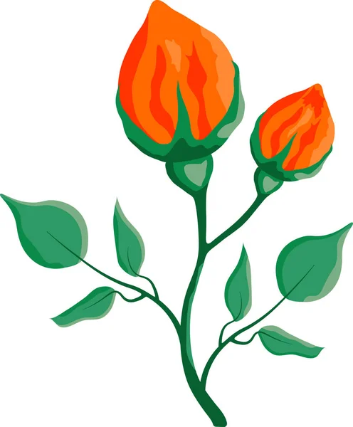 Izolované Červené Růže Květiny Listy Design Prvek Kreslení Plochém Stylu — Stockový vektor