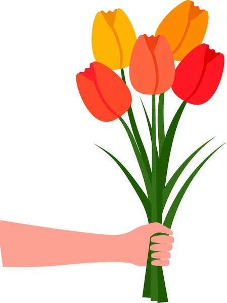 Flache Stilabbildung Mit Strauß Tulpenblumen Der Hand Zeichnung Für Urlaubsgrußkarte — Stockvektor