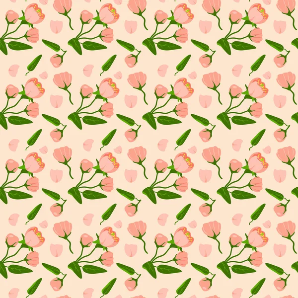 シームレスなパターンと春の花がフラットスタイルで有機ピンクの図面で着色された美しい壁紙 — ストック写真