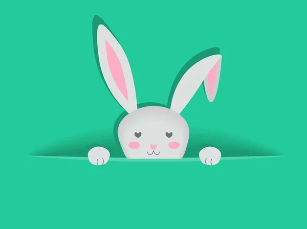 Empty Solid Green Background Hiding Bunny Template Holiday Postcard Greeting — Stock Photo, Image