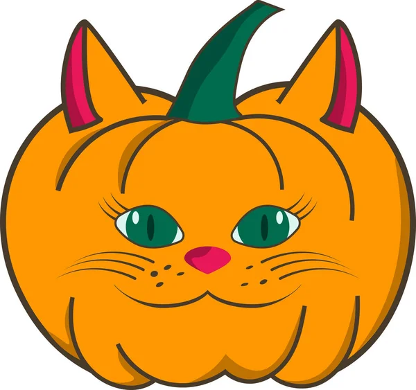 Halloween Jack Linterna Forma Personaje Animal Sonriendo Gato Gordo Dibujo — Archivo Imágenes Vectoriales