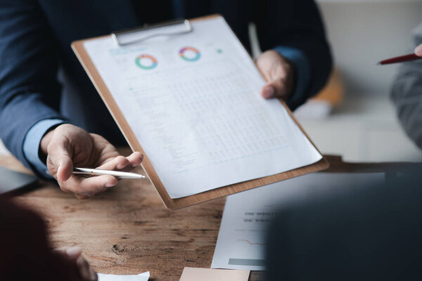 Groups of people joining in discussions, business meetings, startup company sales team meetings, brainstorming and summary of company performance. Business strategy management concept.