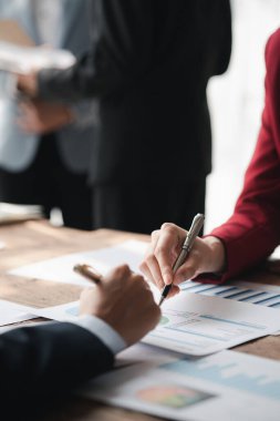 Groups of people joining in discussions, business meetings, startup company sales team meetings, brainstorming and summary of company performance. Business strategy management concept.