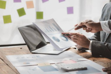 Groups of people joining in discussions, business meetings, startup company sales team meetings, brainstorming and summary of company performance. Business strategy management concept.